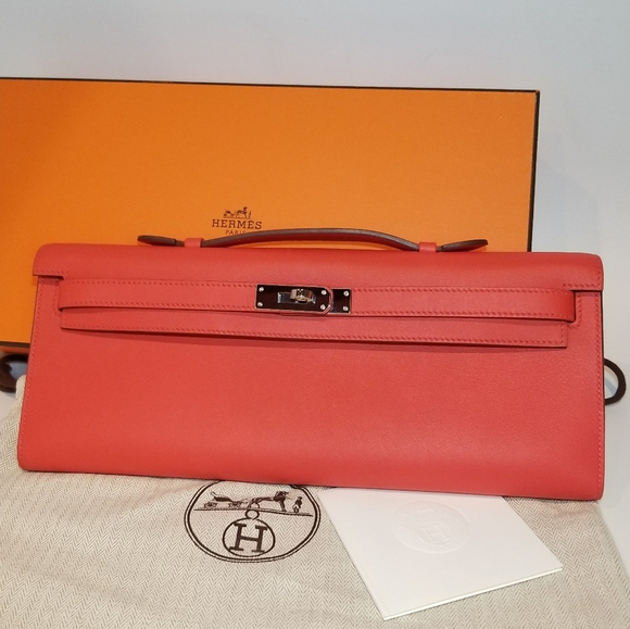 100% Authentic RED Hermes Kelly Cut Clutch Bag - Picture 2 of 16